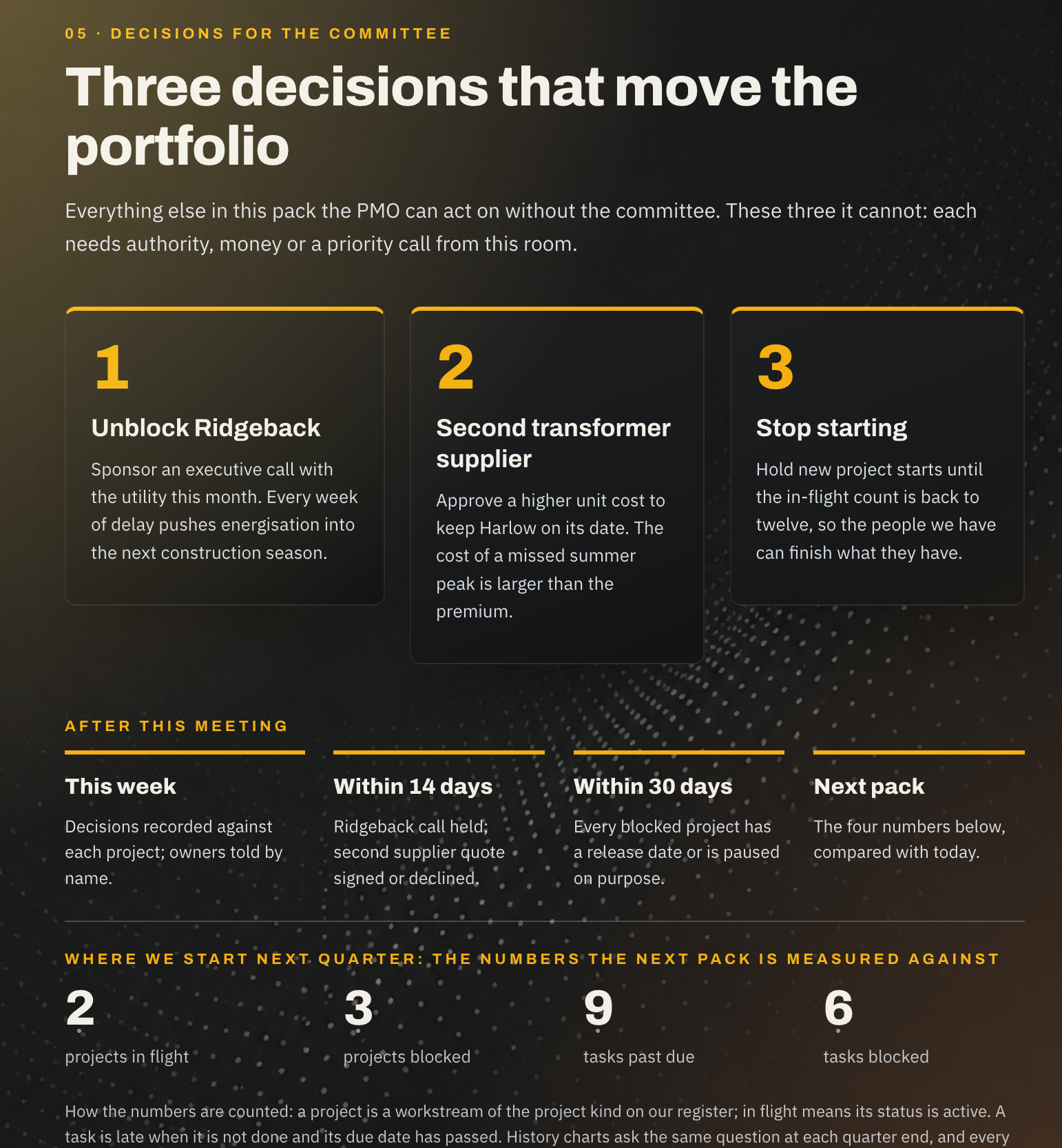 Portfolio decisions template