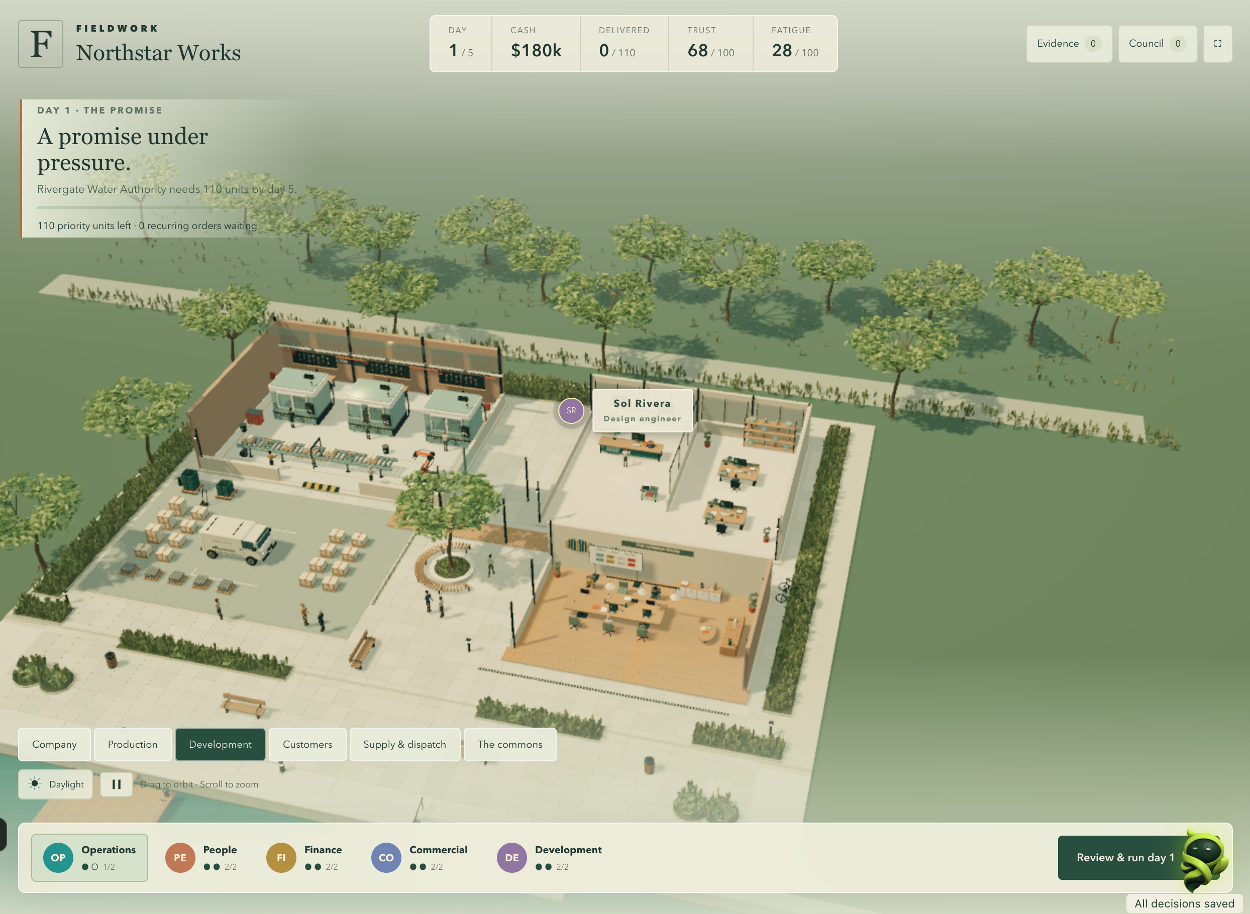 Fieldwork campus overview with Development selected